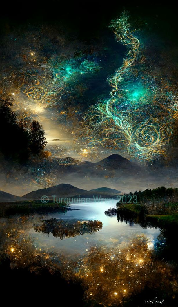 Celtic lake and sparkling Nebula